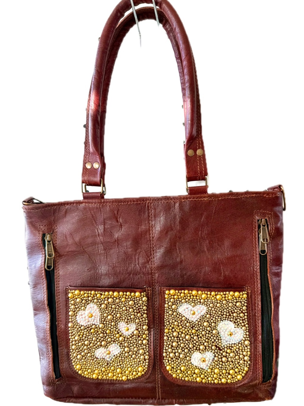 Sparkly Retro Style Handmade Leather Tote